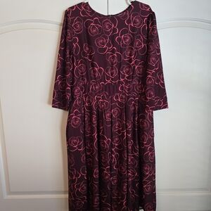 Floral Print Midi Dress - Pink and Maroon